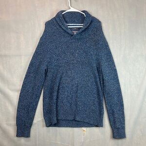 American Eagle Mens Shawl Neck Cable Knit Pullover Sweater Navy Blue Large